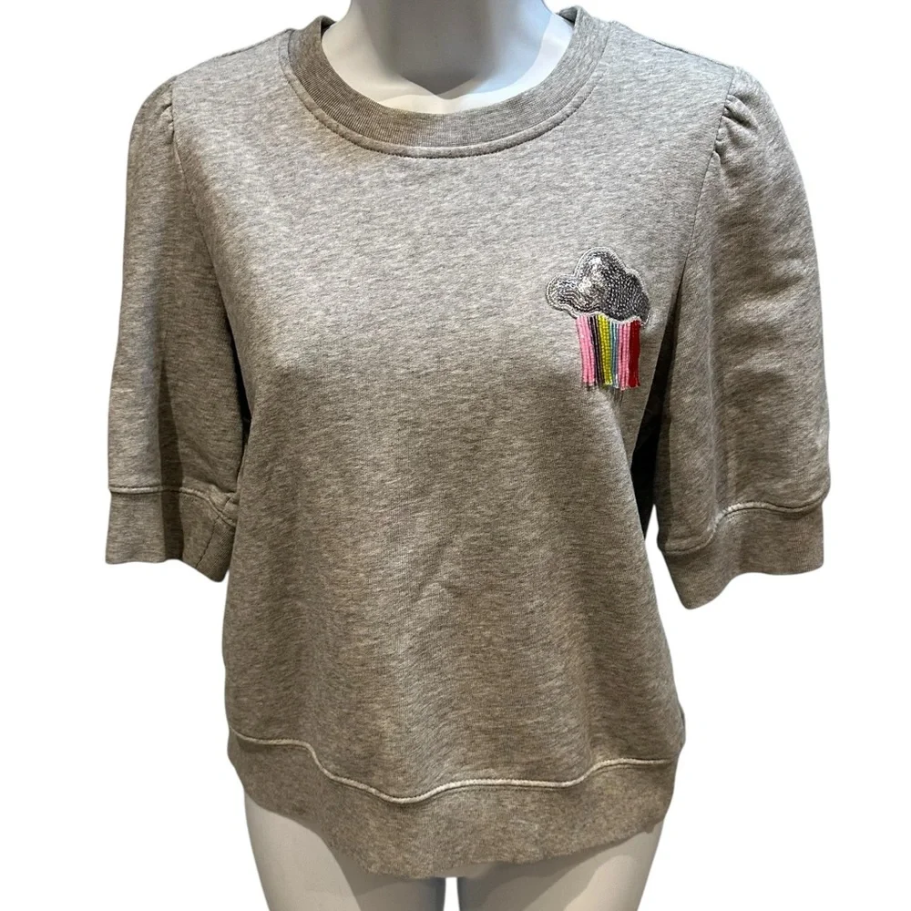 Kate Spade Rain or Shine Short Sleeve Pullover Sweatshirt with Beads Small